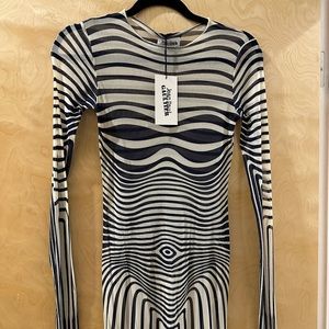 Jean-Paul Gaultier - "Les Marins" Mesh Body Stripe Sheer Dress - S - NWT